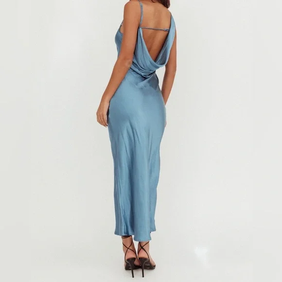 Here Comes the Sun Blue One Shoulder Midi Maxi Dress - Picture 3 of 12